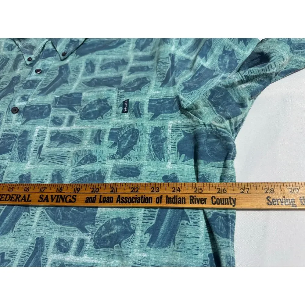 Huk Blue Tarpon Stretch Button Up Shirt 2XL